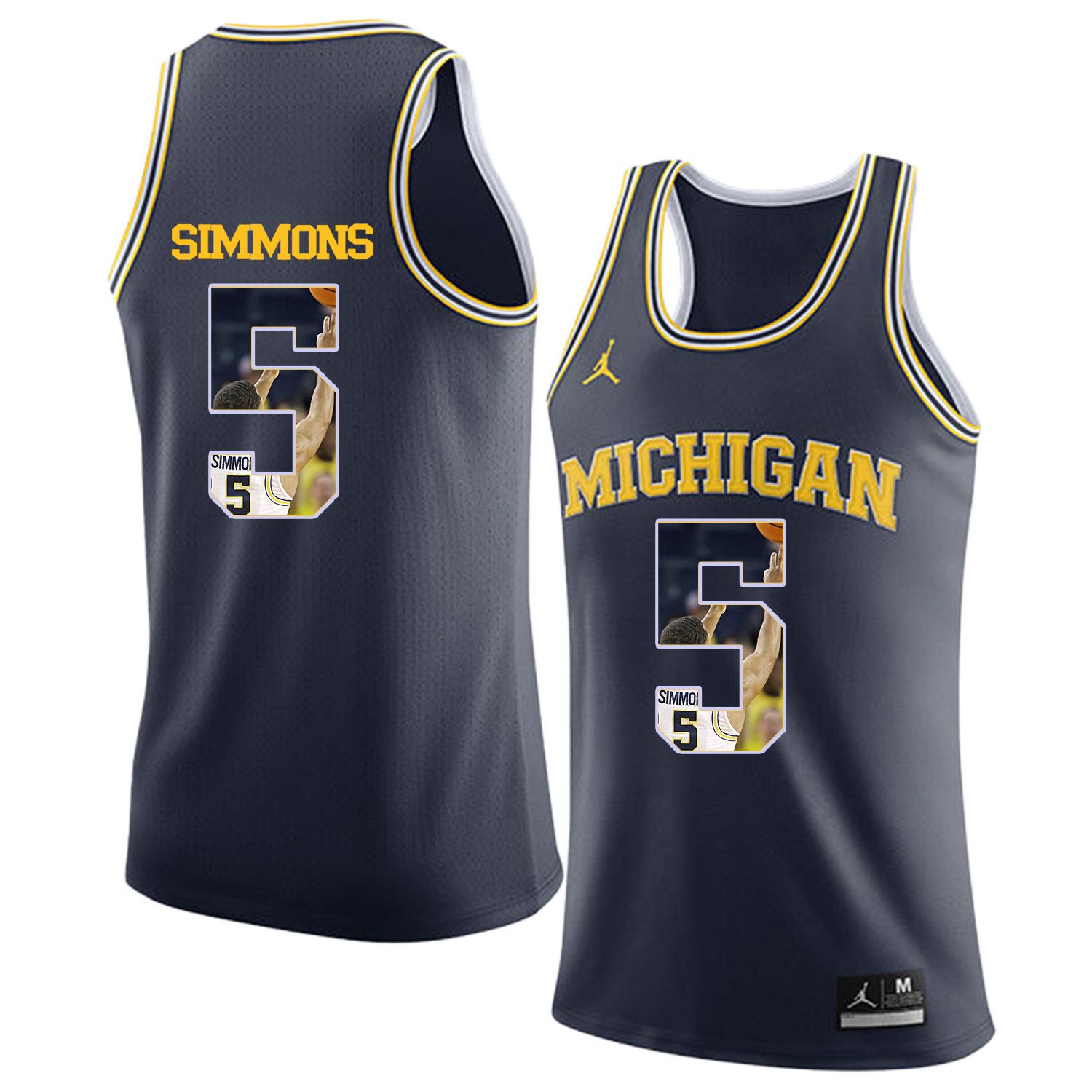 Men Jordan University of Michigan Basketball Navy #5 Simmons Fashion Edition Customized NCAA Jerseys